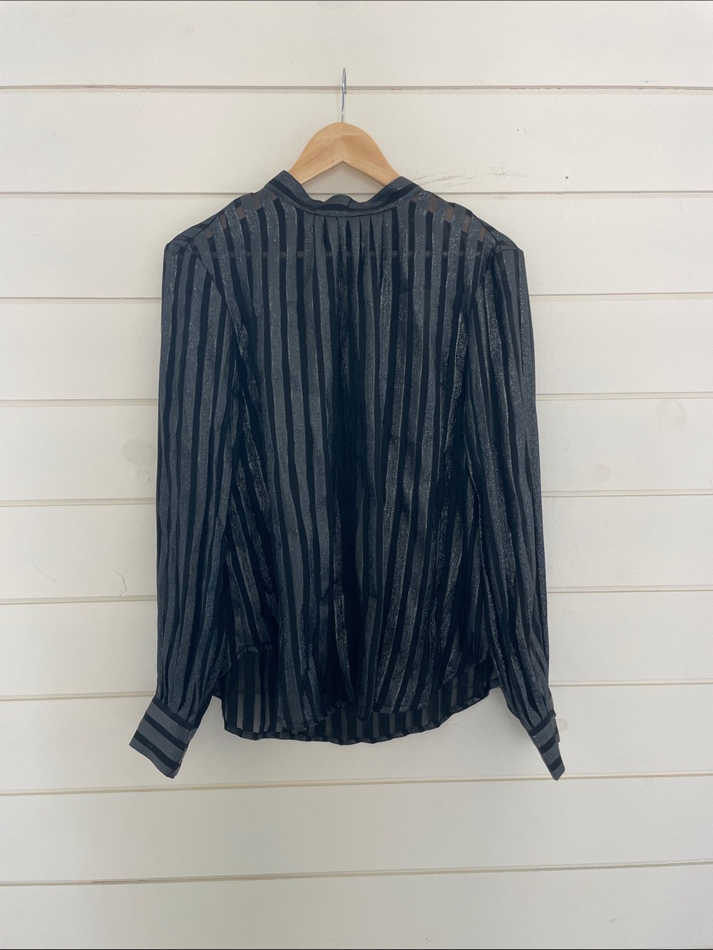 J. Crew Sheer Black Striped Lurex Blouse  size L